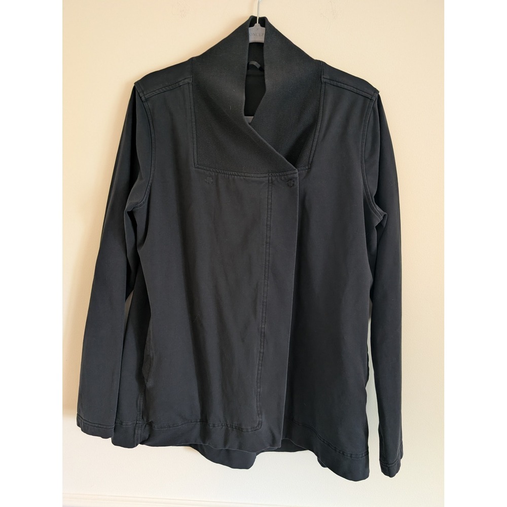 Lululemon Black Bella French Terry Snap Wrap Jacket Ribbed Shawl Collar Size 10